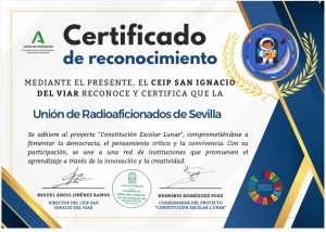 Certificado de adhesión al proyecto de Constitución Lunar del CEIP San Ignacio del Viar